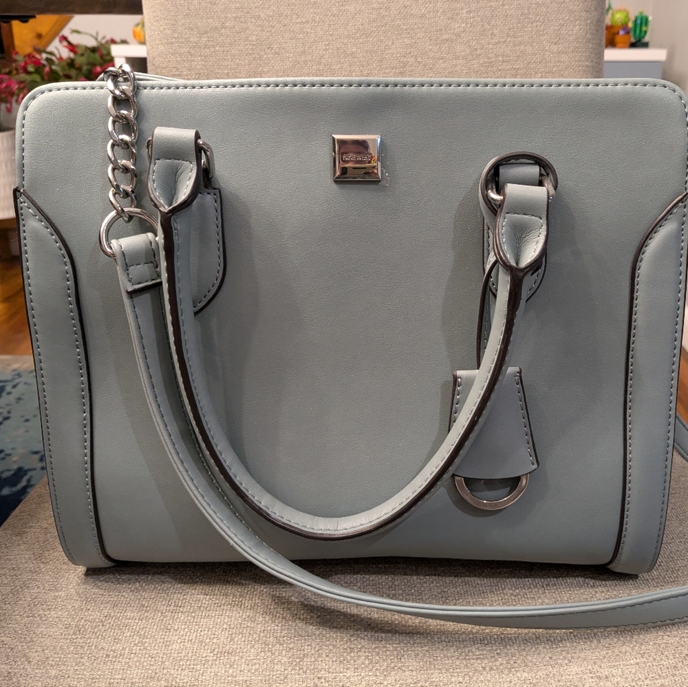 Nine West Sky Blue Satchel with Chain Detail